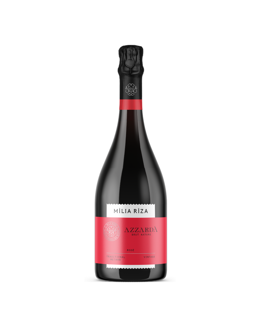Wine bottle with a red label on a white background