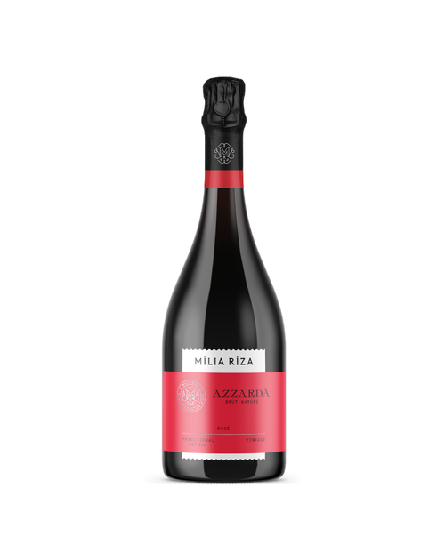 Wine bottle with a red label on a white background