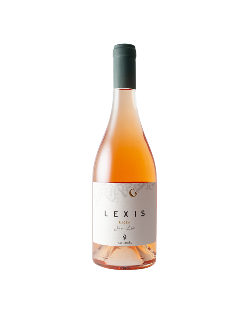 Bottle of Lexis Gris wine on a white background