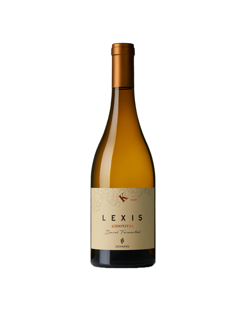 Wine bottle labeled 'Lexis' on a white background