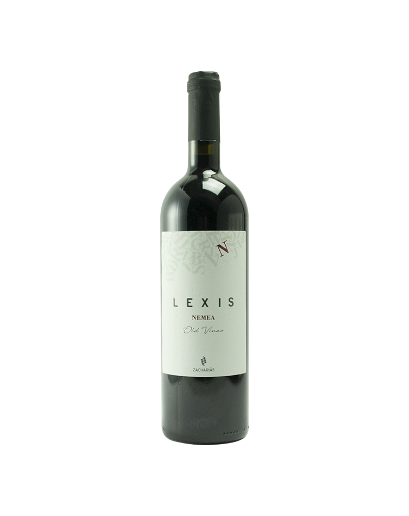Wine bottle labeled 'Lexis' on a white background